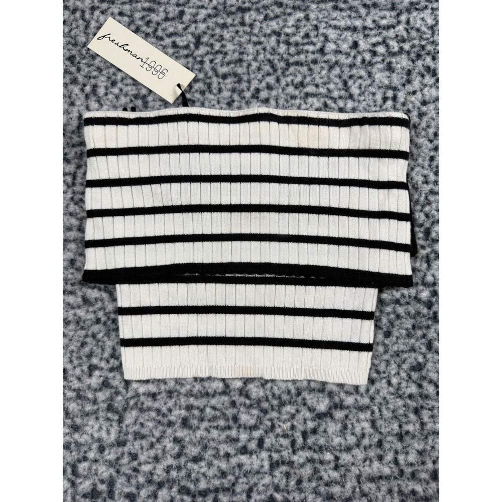Freshman 1996 Black White Stripe Knit Tube Top Off Shoulder Bardot Size S NWT